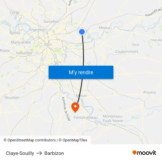 Claye-Souilly to Barbizon map