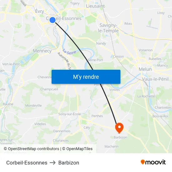 Corbeil-Essonnes to Barbizon map