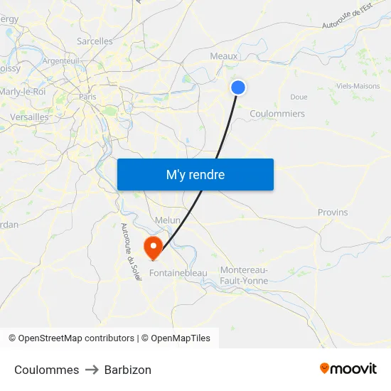 Coulommes to Barbizon map