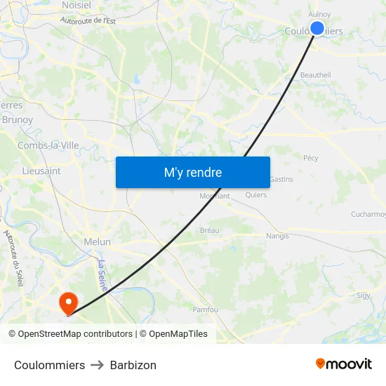 Coulommiers to Barbizon map