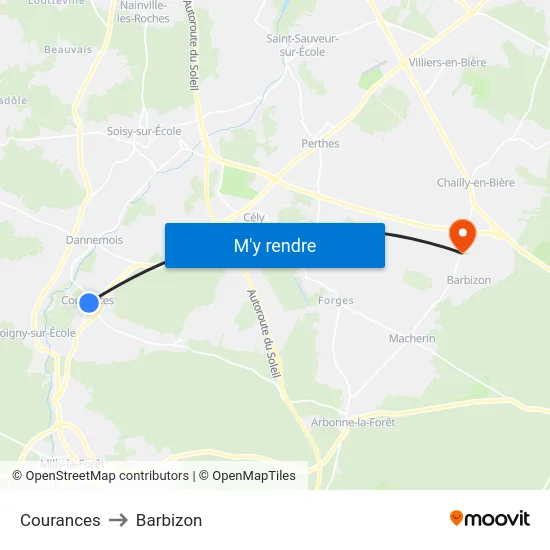Courances to Barbizon map