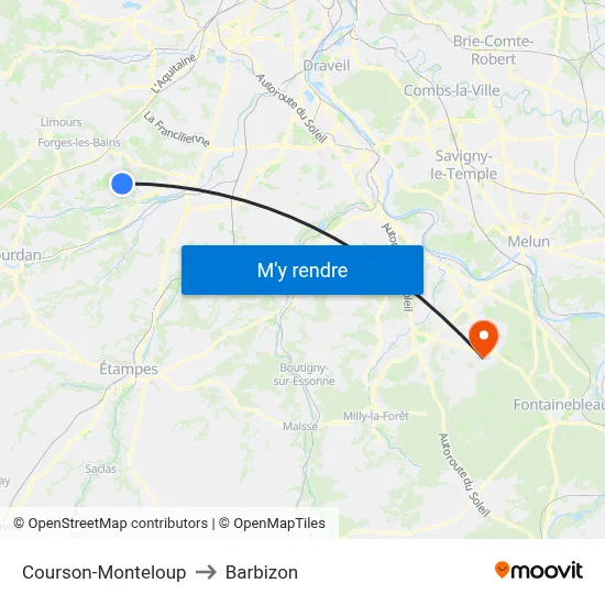 Courson-Monteloup to Barbizon map
