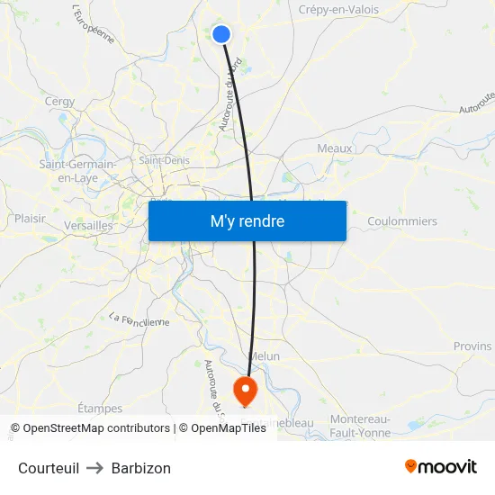 Courteuil to Barbizon map