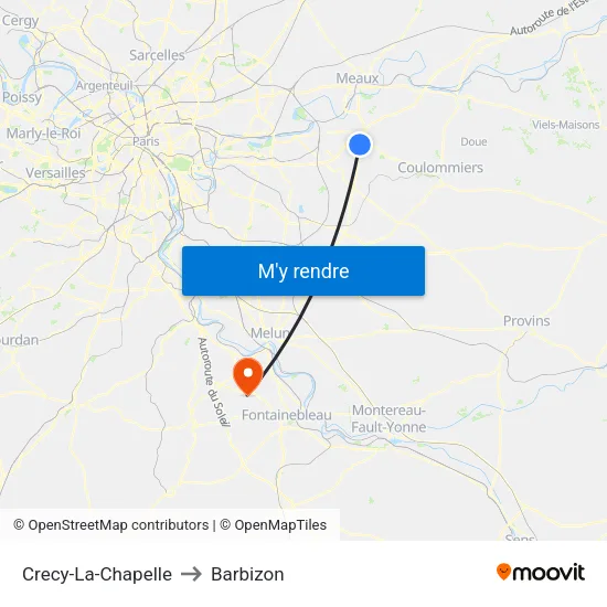 Crecy-La-Chapelle to Barbizon map