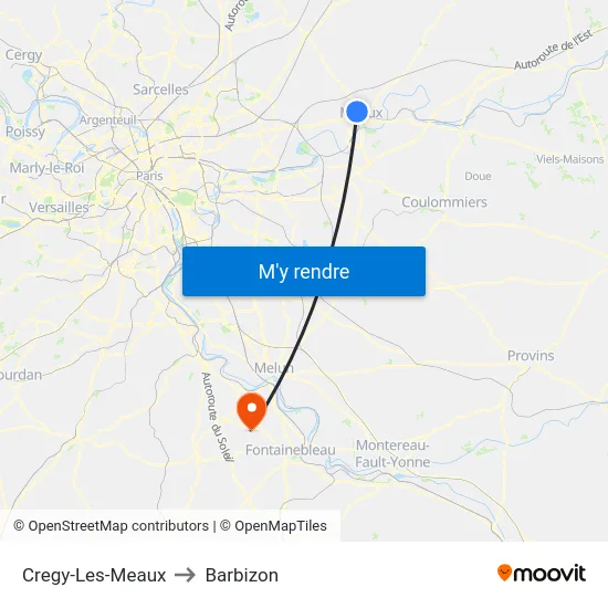 Cregy-Les-Meaux to Barbizon map