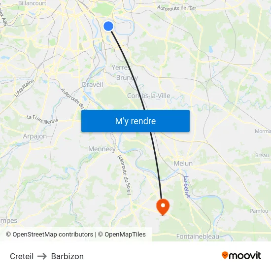 Creteil to Barbizon map