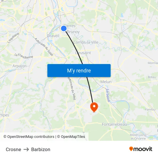 Crosne to Barbizon map