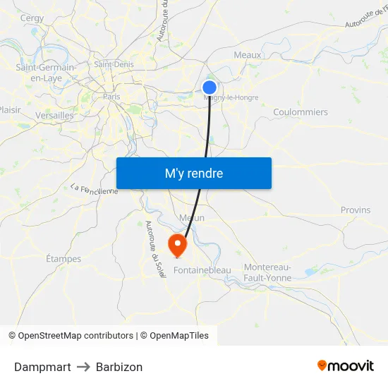 Dampmart to Barbizon map