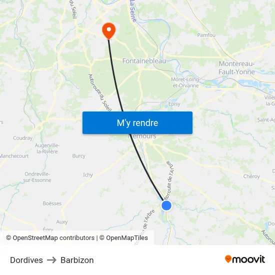 Dordives to Barbizon map