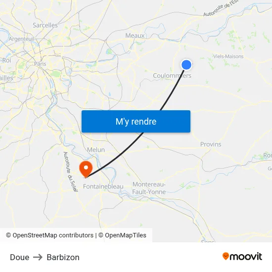 Doue to Barbizon map