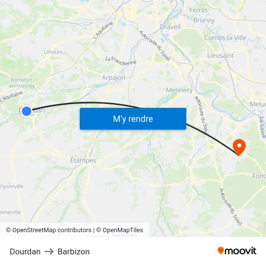 Dourdan to Barbizon map