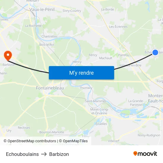 Echouboulains to Barbizon map