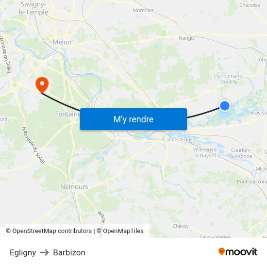 Egligny to Barbizon map