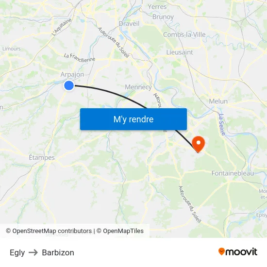 Egly to Barbizon map