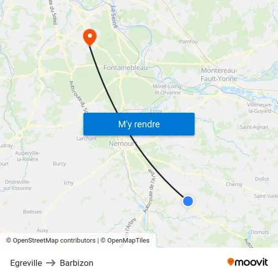 Egreville to Barbizon map