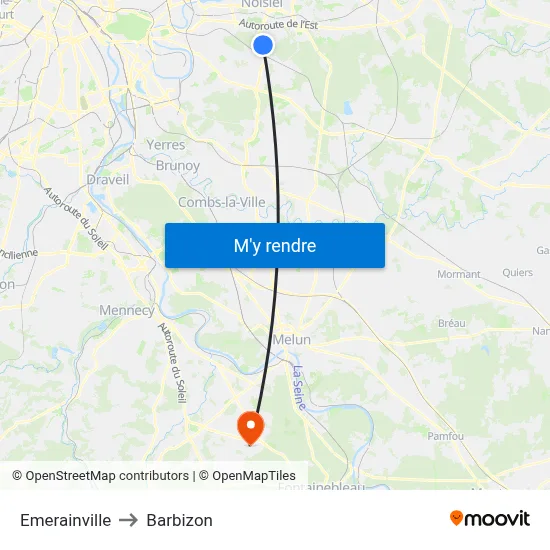 Emerainville to Barbizon map