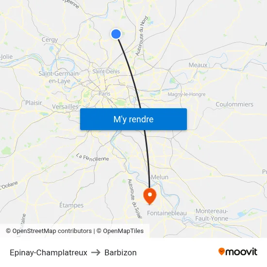 Epinay-Champlatreux to Barbizon map