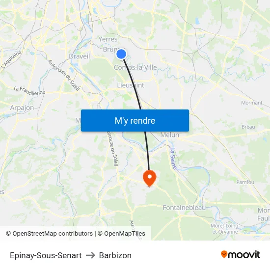 Epinay-Sous-Senart to Barbizon map