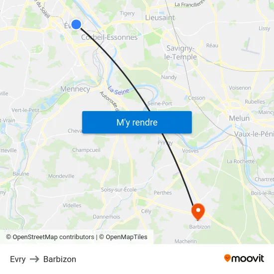 Evry to Barbizon map