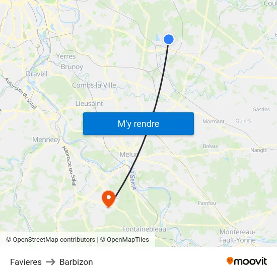 Favieres to Barbizon map