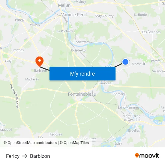 Fericy to Barbizon map