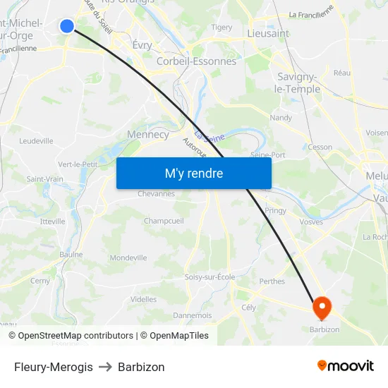 Fleury-Merogis to Barbizon map
