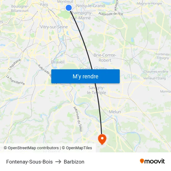 Fontenay-Sous-Bois to Barbizon map