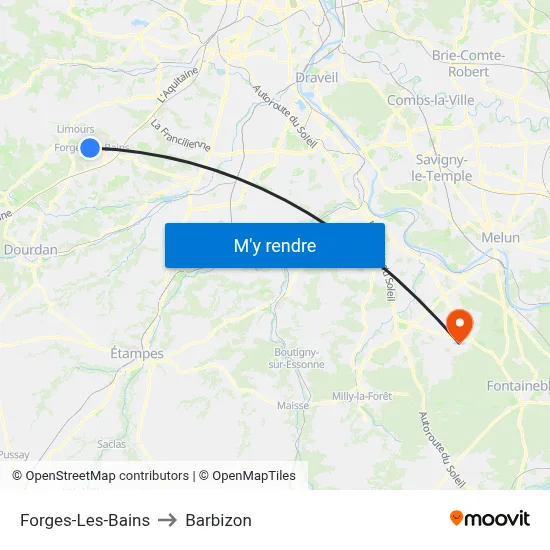 Forges-Les-Bains to Barbizon map