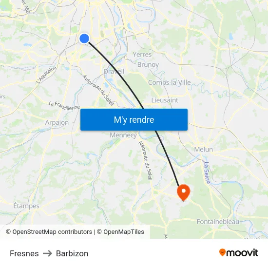 Fresnes to Barbizon map
