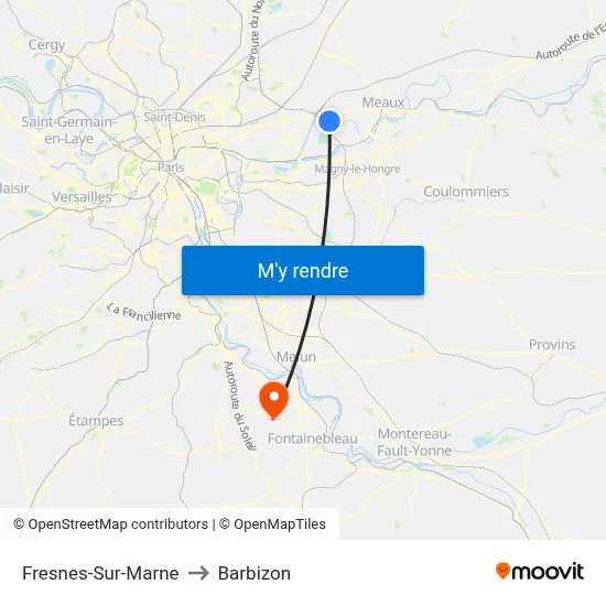 Fresnes-Sur-Marne to Barbizon map