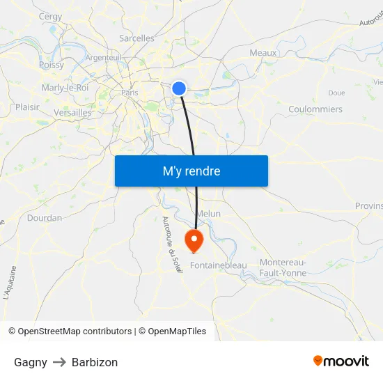 Gagny to Barbizon map