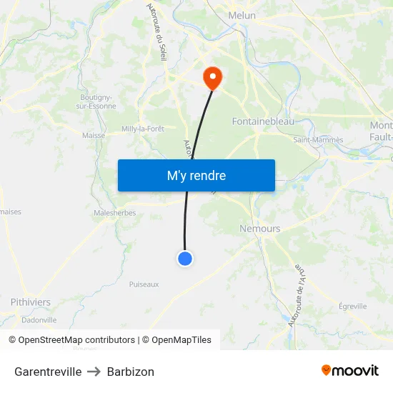 Garentreville to Barbizon map