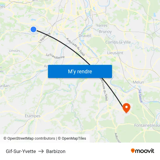 Gif-Sur-Yvette to Barbizon map