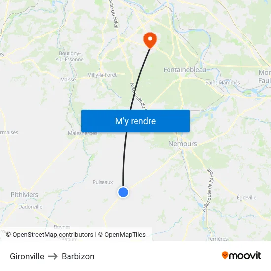 Gironville to Barbizon map