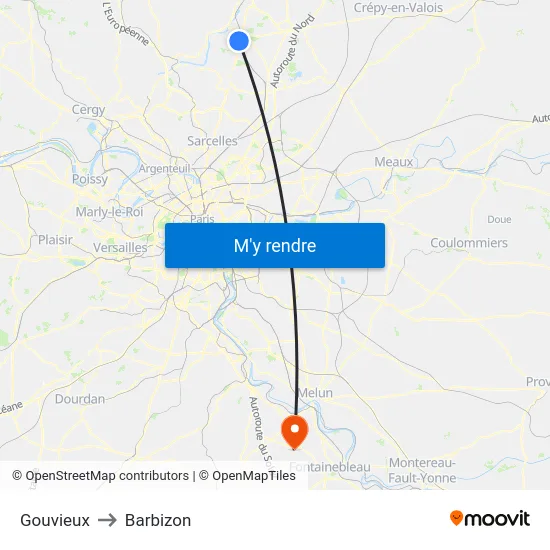 Gouvieux to Barbizon map