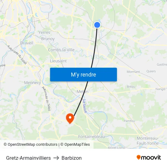 Gretz-Armainvilliers to Barbizon map