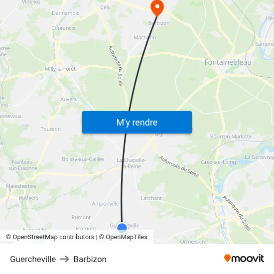 Guercheville to Barbizon map