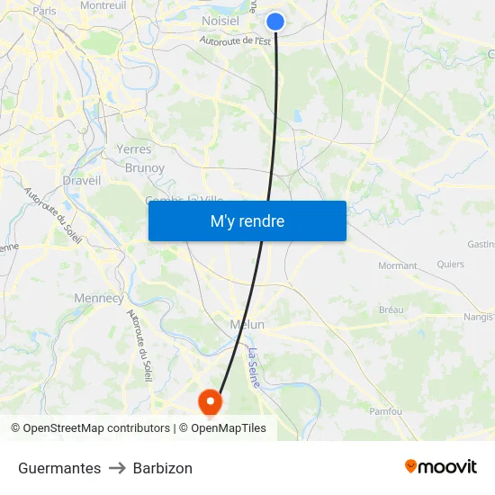 Guermantes to Barbizon map