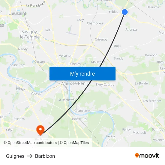 Guignes to Barbizon map