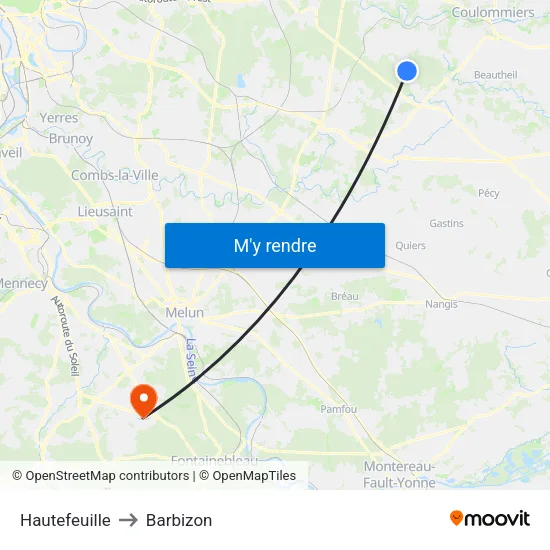 Hautefeuille to Barbizon map
