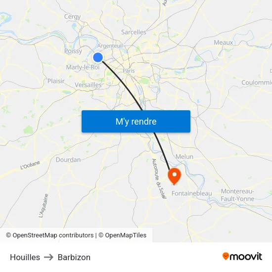 Houilles to Barbizon map