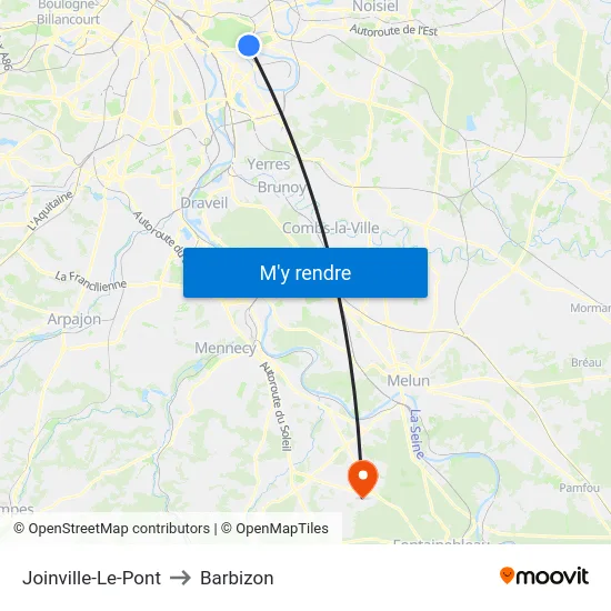 Joinville-Le-Pont to Barbizon map