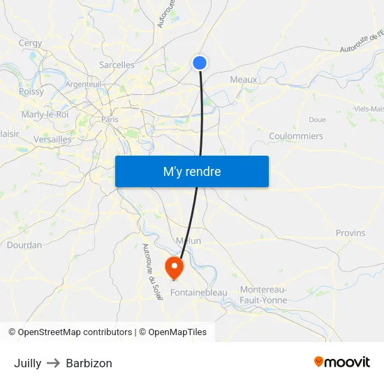 Juilly to Barbizon map