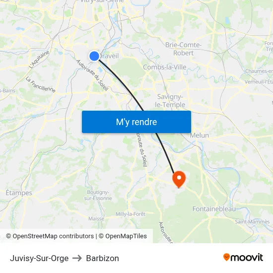 Juvisy-Sur-Orge to Barbizon map