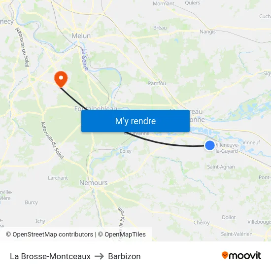 La Brosse-Montceaux to Barbizon map