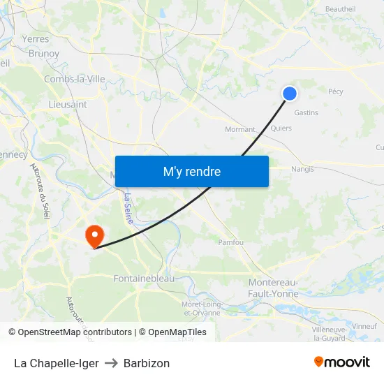 La Chapelle-Iger to Barbizon map