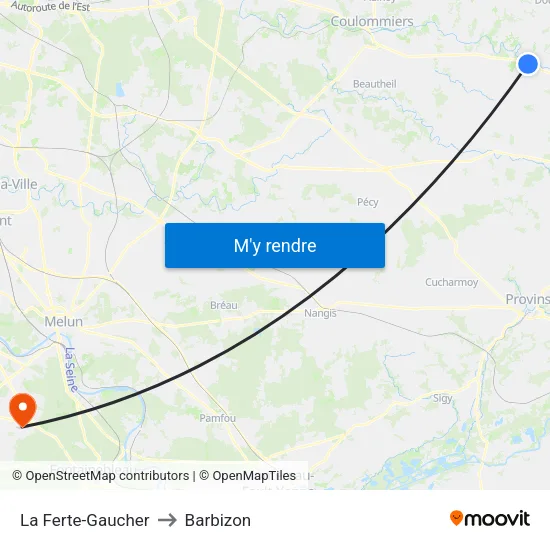 La Ferte-Gaucher to Barbizon map