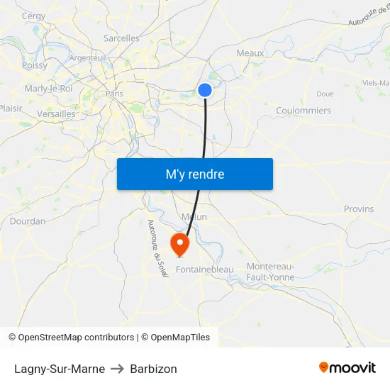 Lagny-Sur-Marne to Barbizon map