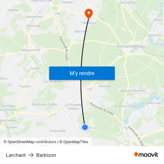 Larchant to Barbizon map