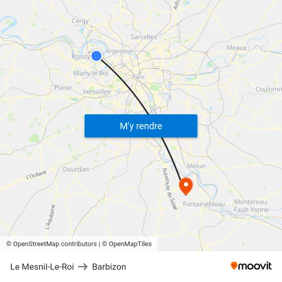 Le Mesnil-Le-Roi to Barbizon map